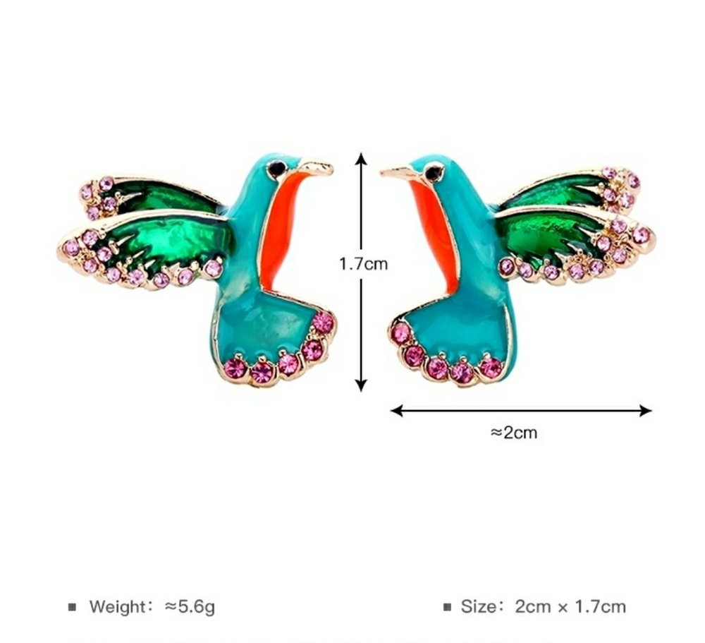 🎉HP🎉Blue Green Enamel Humming Bird Stud Earrings - Picture 3 of 8